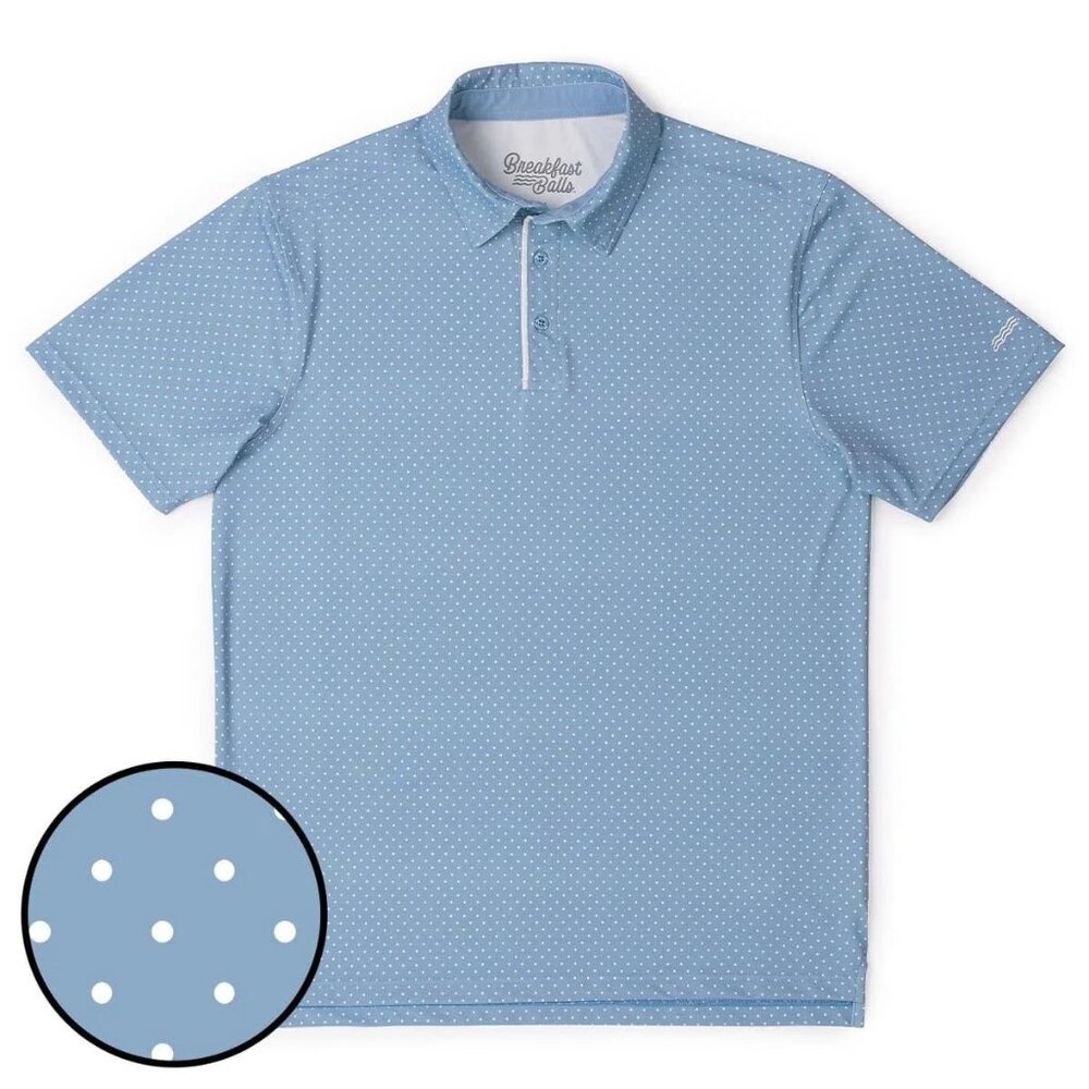2 FOR $70:  Breakfast Balls Sleeve Polo | Polka Dot Blue Size M | RSVLTS
